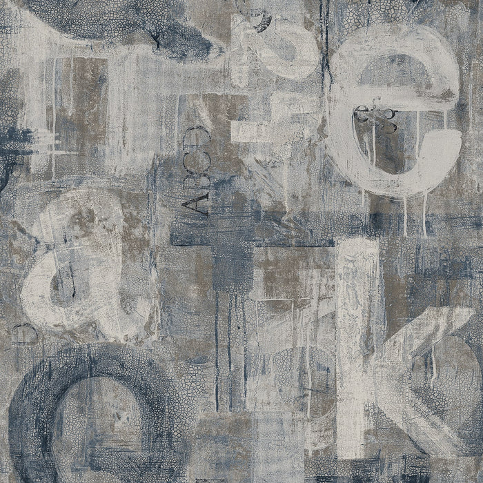 Seabrook Designs Graphic Letters Steel Blue & Mocha Wallpaper Sample HG12002