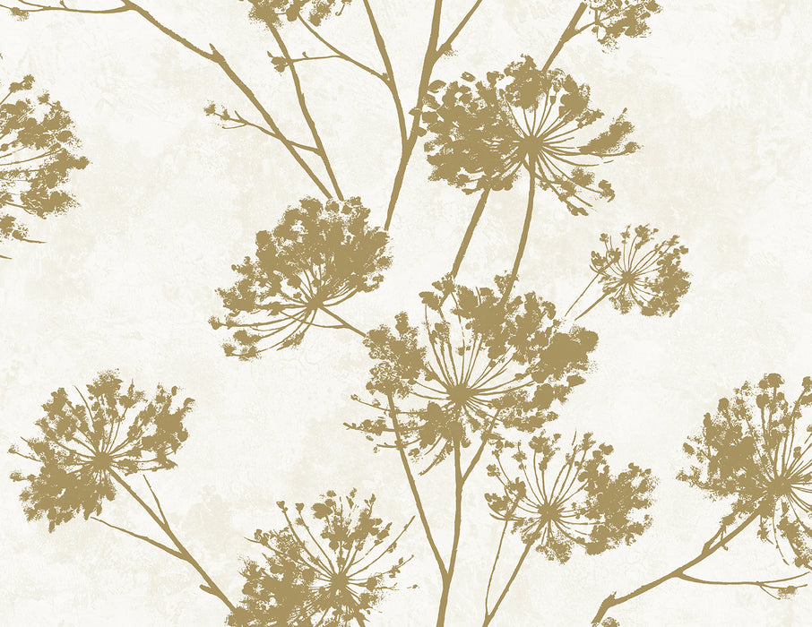 Seabrook Designs Dandelion Floral Metallic Gold Wallpaper Sample HG12105