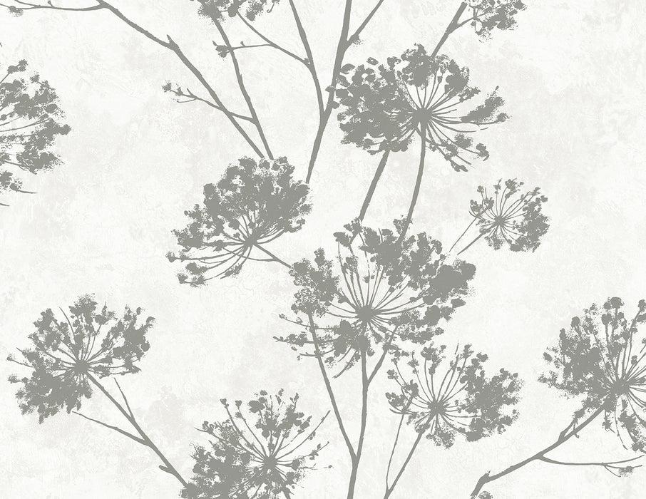 Seabrook Designs Dandelion Floral Metallic Silver Wallpaper Sample HG12108