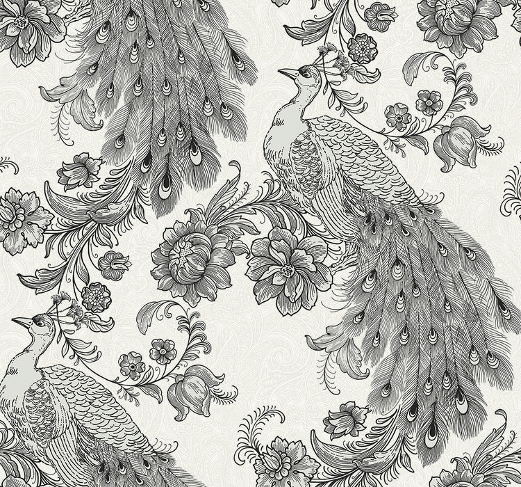 Seabrook Designs Peacock Ivory & Ebony Wallpaper Sample HG12200NG