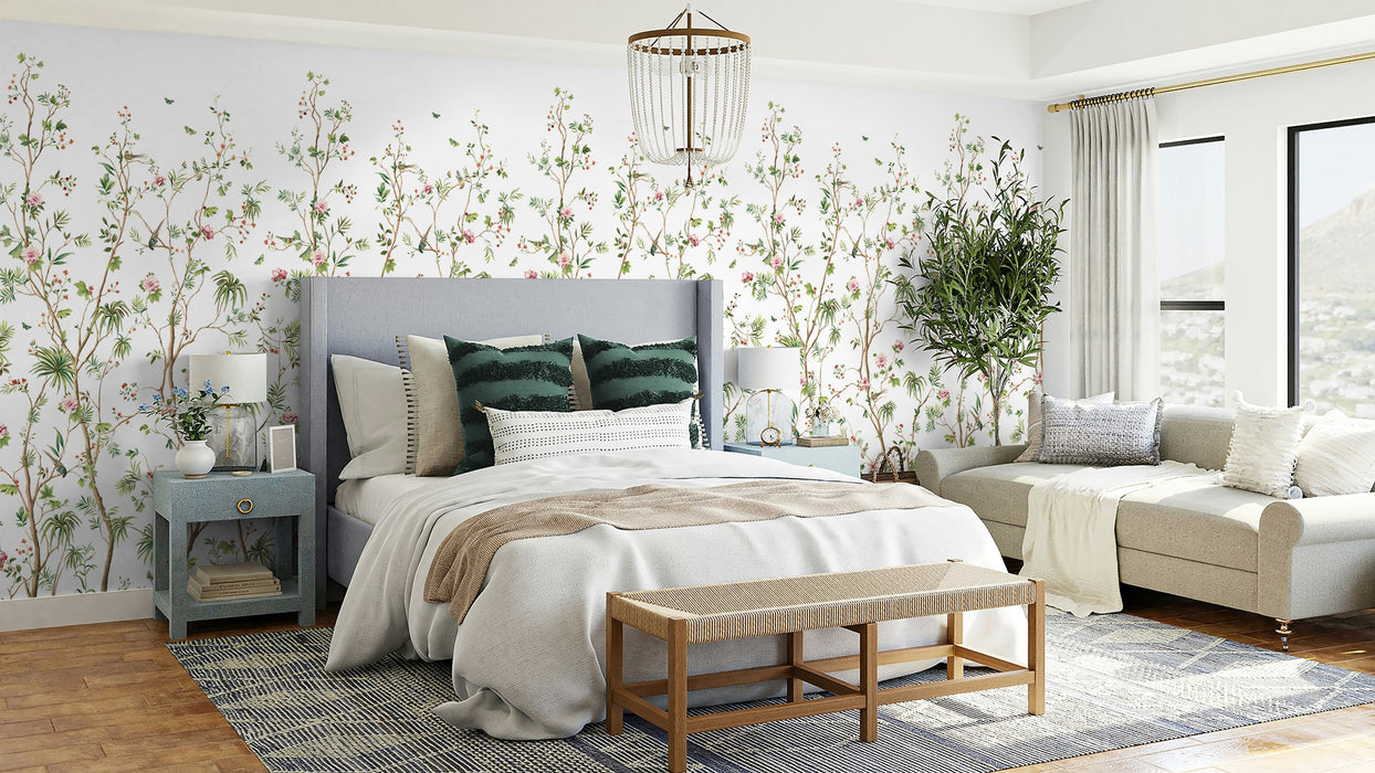 Seabrook Designs Blooming Chinoiserie Mural Fern & Rosebud Wallpaper Sample HG12404M