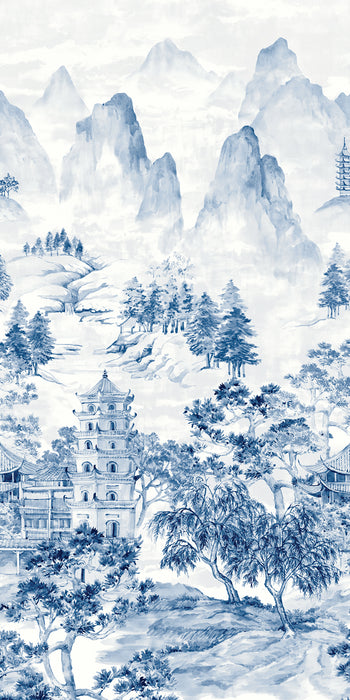 Seabrook Designs Misty Mountain Scenic Mural Bluestone Wallpaper Sample HG12502M