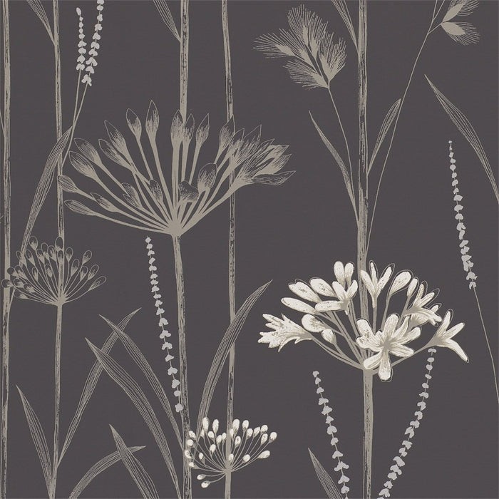Harlequin Gardinum Charcoal/Flint/Gilver Wallpaper Sample HPOW110556