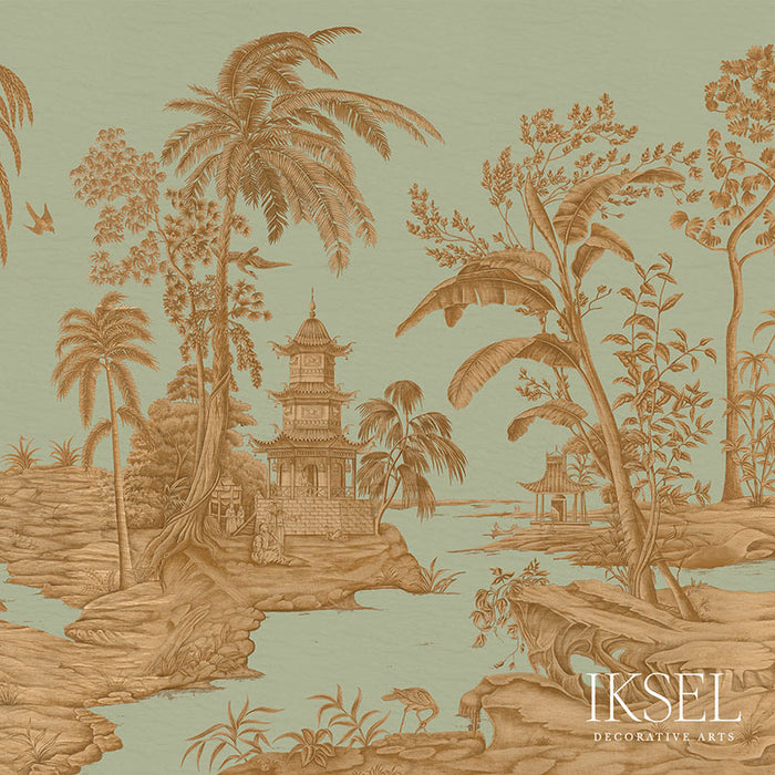 Schumacher Exotic Chinoiserie Sage Green Wallpaper Sample IK2802