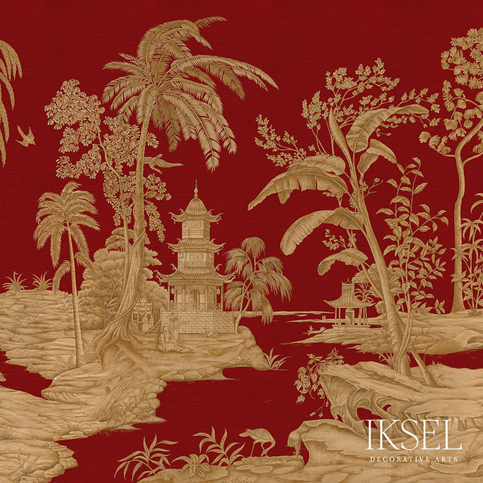 Schumacher Exotic Chinoiserie Coral Wallpaper Sample IK2803