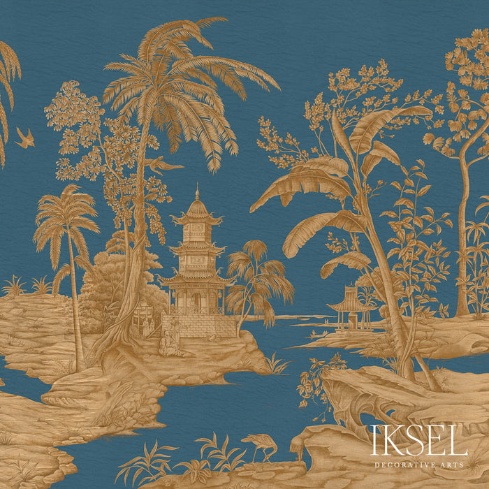 Schumacher Exotic Chinoiserie Azure Wallpaper Sample IK2804