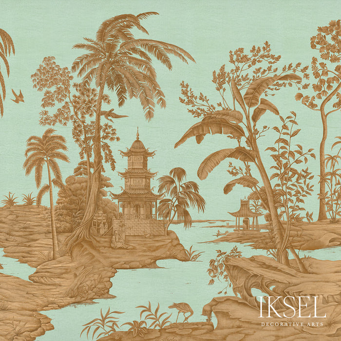 Schumacher Exotic Chinoiserie Pistachio Wallpaper Sample IK2805