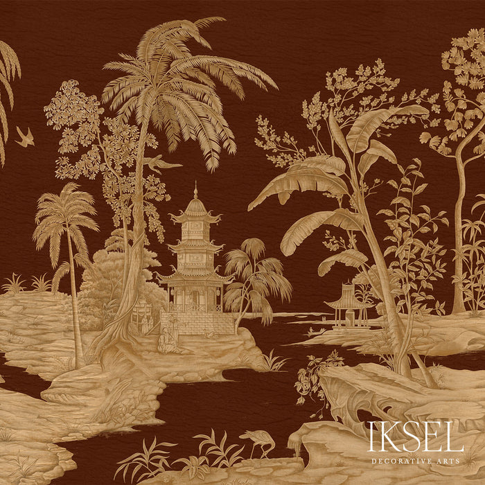 Schumacher Exotic Chinoiserie Chocolate Wallpaper Sample IK2806