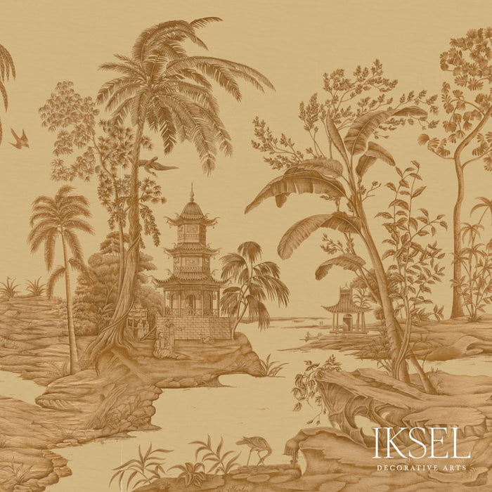 Schumacher Exotic Chinoiserie Sand Wallpaper Sample IK2808