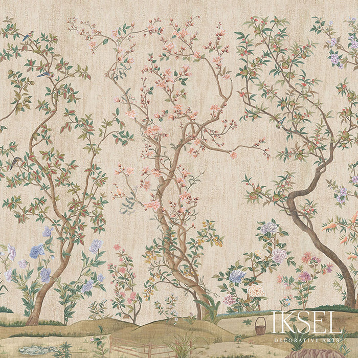 Schumacher Imperial Garden Crackled Beige Wallpaper Sample IK3103