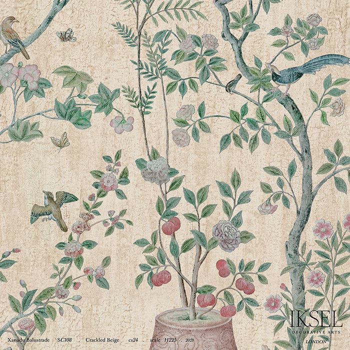 Schumacher Xanadu Balustrade Crackled Beige Wallpaper Sample IK4303