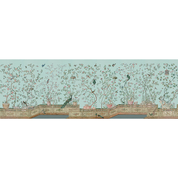 Schumacher Xanadu Balustrade Celadon Wallpaper Sample IK4304