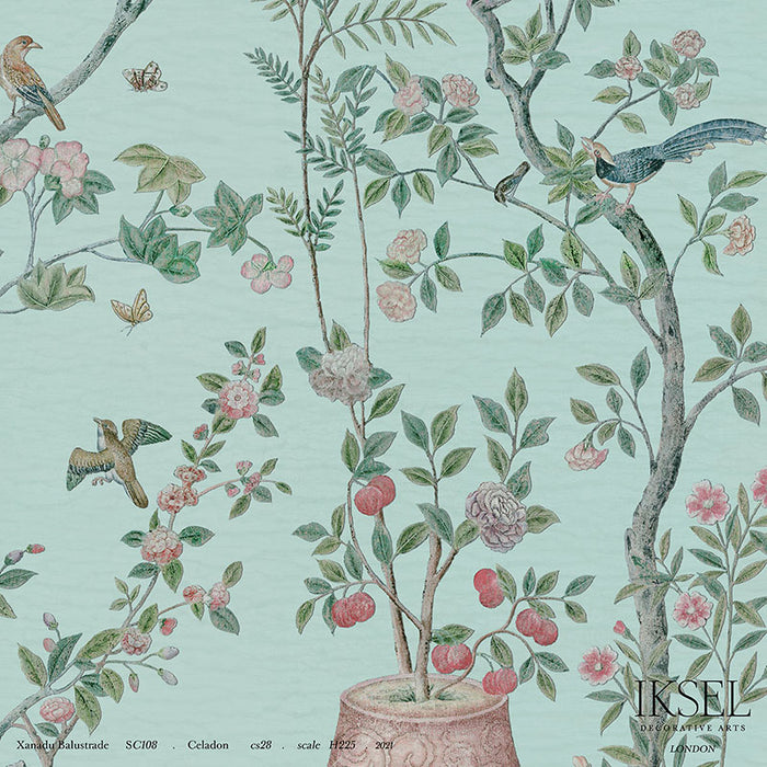 Schumacher Xanadu Balustrade Celadon Wallpaper Sample IK4304