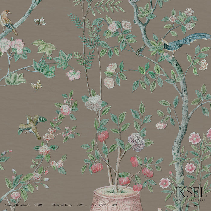 Schumacher Xanadu Balustrade Charcoal Taupe Wallpaper Sample IK4307