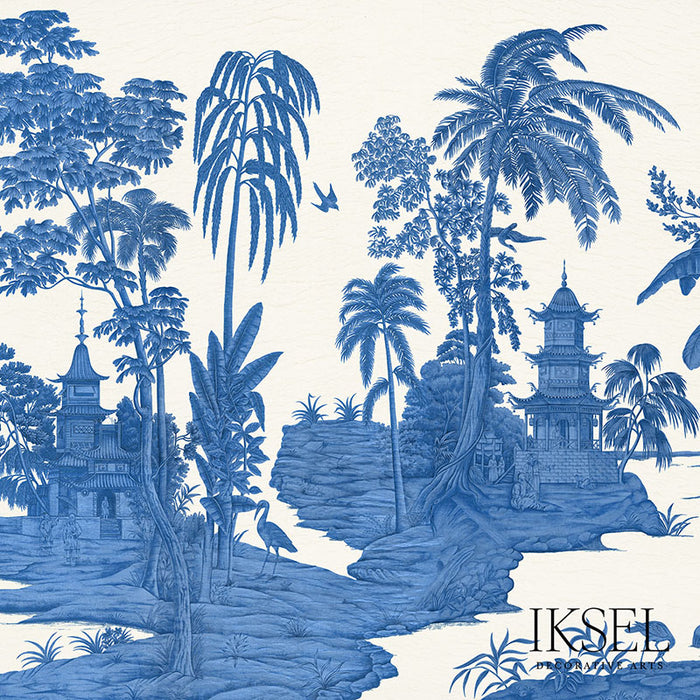 Schumacher Exotic Chinoiserie Blue & White Wallpaper Sample IK4900