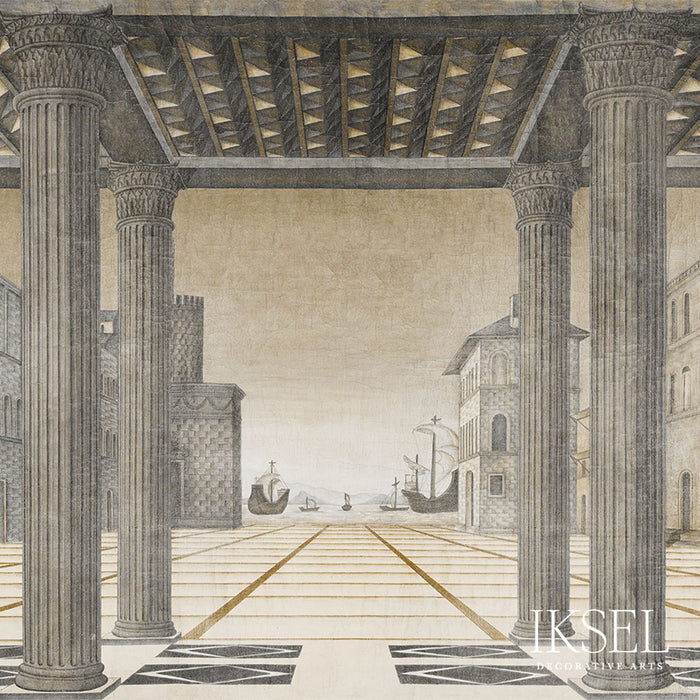 Schumacher Brunelleschi Perspective Sepia Tones Wallpaper Sample IK6201
