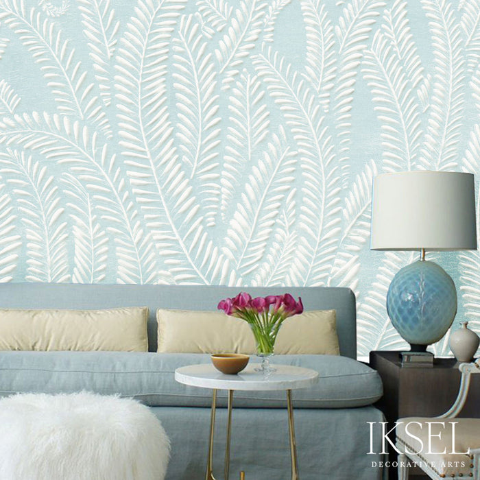 Schumacher Art Deco Fern Sea Foam Wallpaper Sample IK7106