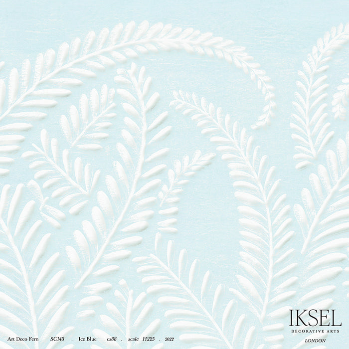 Schumacher Art Deco Fern Ice Blue Wallpaper Sample IK7107