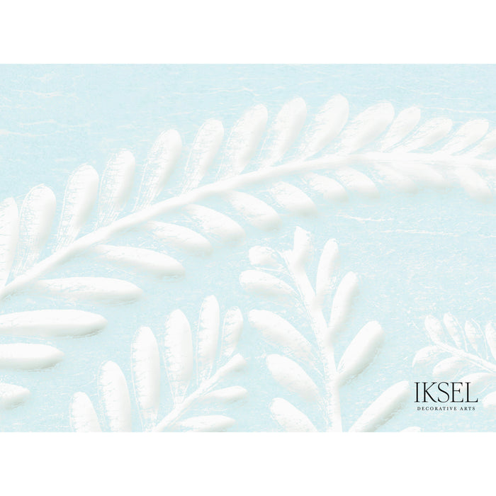 Schumacher Art Deco Fern Ice Blue Wallpaper Sample IK7107