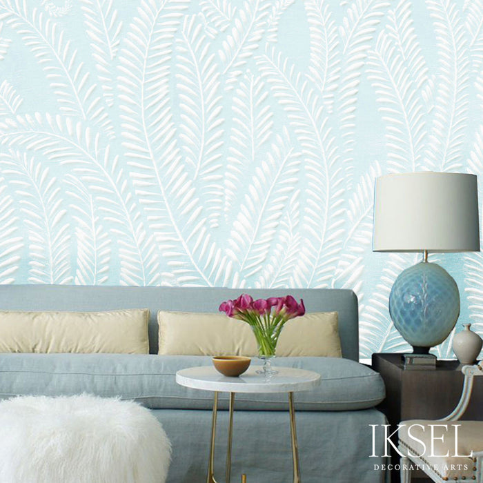 Schumacher Art Deco Fern Ice Blue Wallpaper Sample IK7107