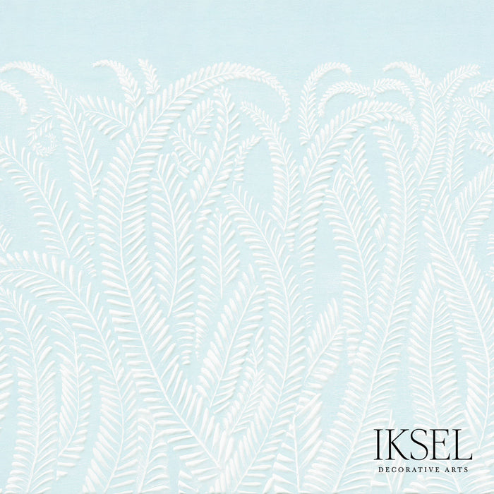 Schumacher Art Deco Fern Ice Blue Wallpaper Sample IK7107