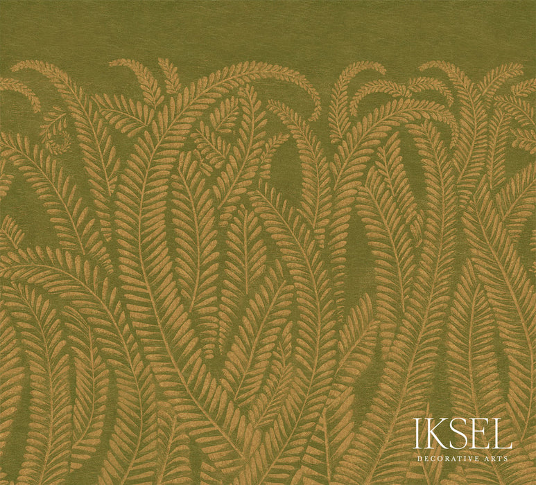 Schumacher Art Deco Golden Fern Golden Green Wallpaper Sample IK8400