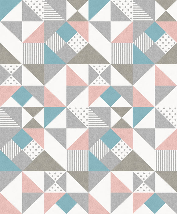 Seabrook Designs Lozenge Geometric Metallic Silver & Perry Teal Wallpaper Sample KTM1270