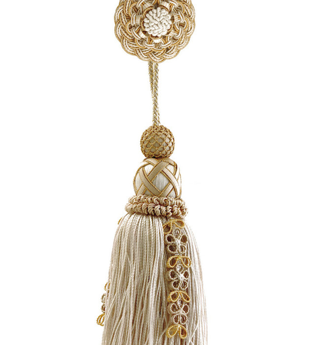 Scalamandre Siecle Single Tassel W/rosette Gilded Alabaster Trimming Sample LA77103054