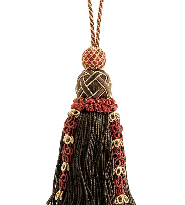 Scalamandre Siecle Key Tassel Ebony Bordeaux Trim Sample LA44673056