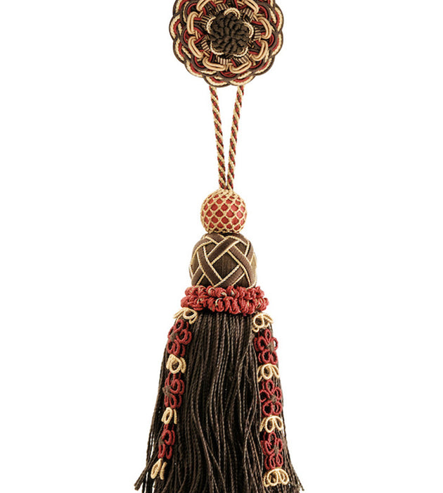 Scalamandre Siecle Single Tassel W/rosette Ebony Bordeaux Trimming Sample LA77103056