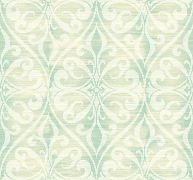 Seabrook Designs Chambon Ogee Seafoam And Linen Wallpaper LG90402