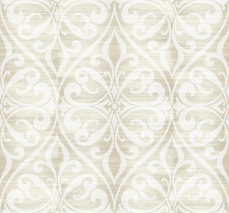 Seabrook Designs Chambon Ogee Light Beige And Off-white Wallpaper LG90404