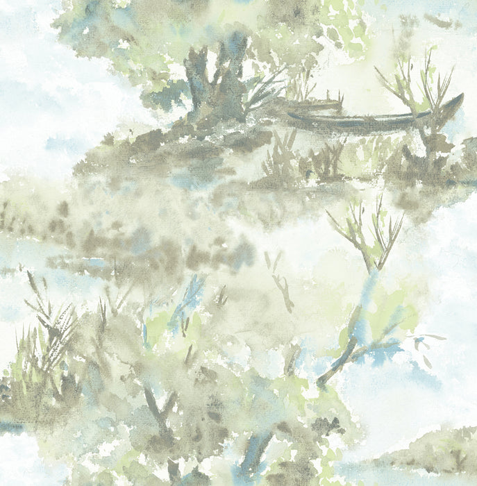 Seabrook Designs Attersee Baby Blue And Greige Wallpaper Sample LG90604