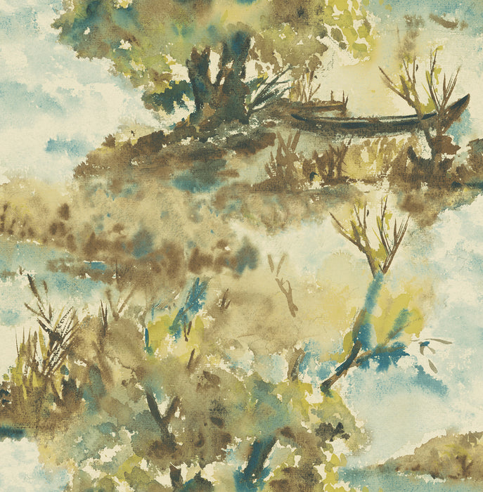 Seabrook Designs Attersee Carmel And Turquoise Wallpaper Sample LG90607
