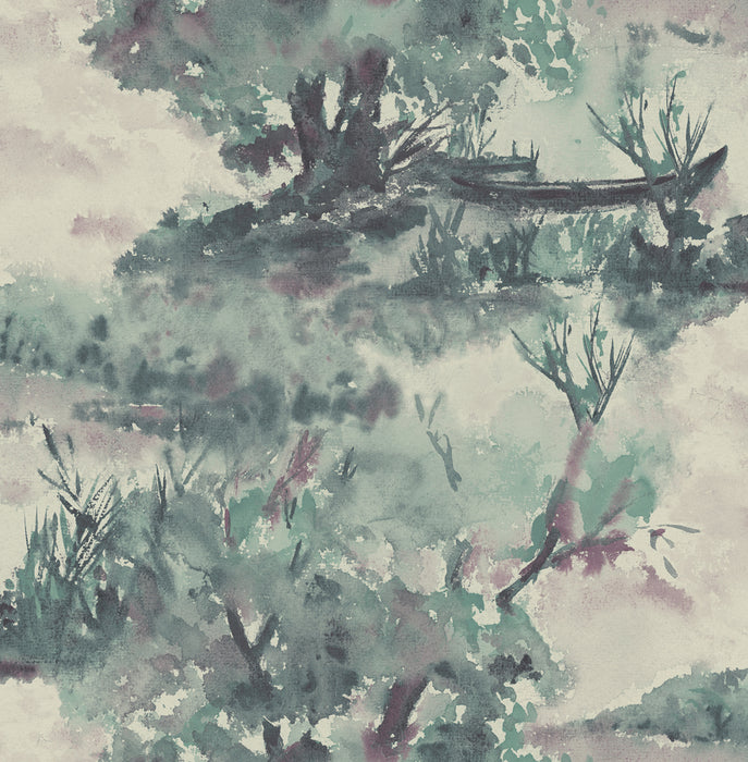Seabrook Designs Attersee Spruce And Wine Wallpaper Sample LG90609
