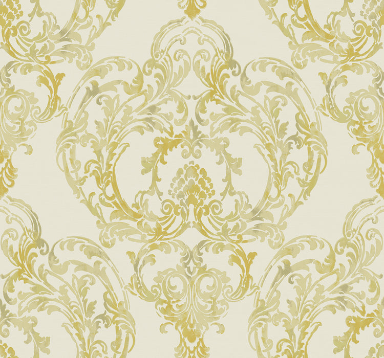Seabrook Designs Roxen Damask Off-white And Gold Wallpaper Sample LG90703
