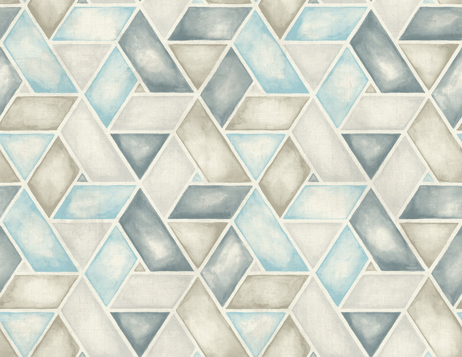 Seabrook Designs Kentmere Geo Baby Blue, Pewter, And Gray Wallpaper Sample LG91302