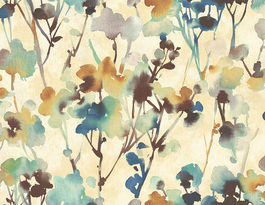 Seabrook Designs Faravel Cerulean, Brass, And Chocolate Wallpaper Sample LG91415