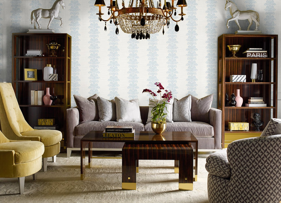 Lillian August Palm Frond Stripe Stringcloth Blue Frost And Bone White Wallpaper LN10502
