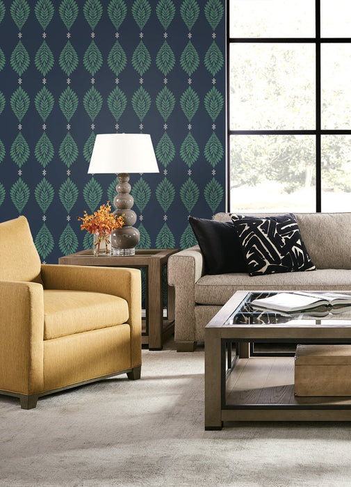 Lillian August Mirasol Palm Frond Midnight Blue And Spearmint Wallpaper LN10612