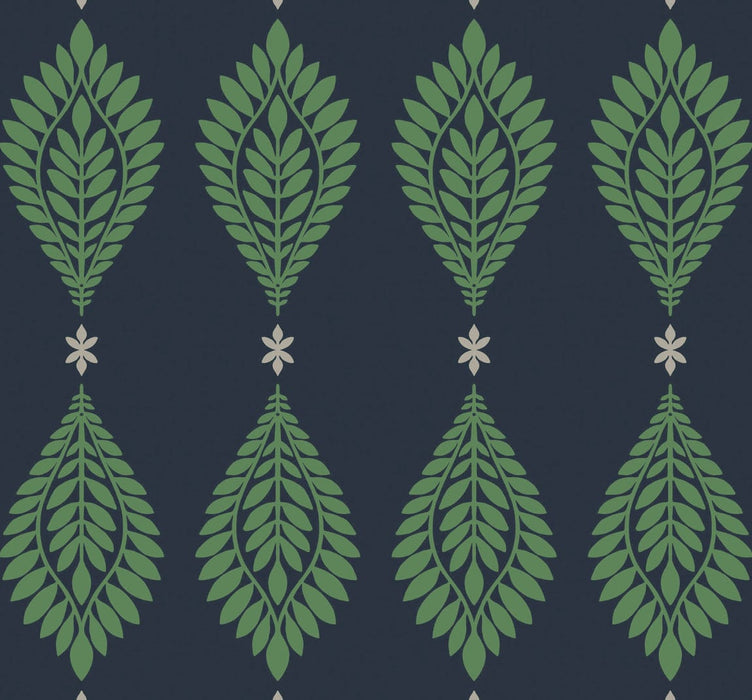 Lillian August Mirasol Palm Frond Midnight Blue And Spearmint Wallpaper LN10612