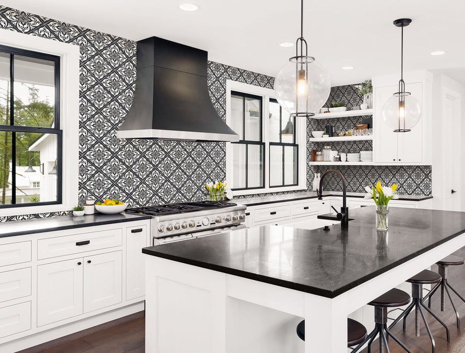 Lillian August Plumosa Tile Ebony And Silver Wallpaper LN11000