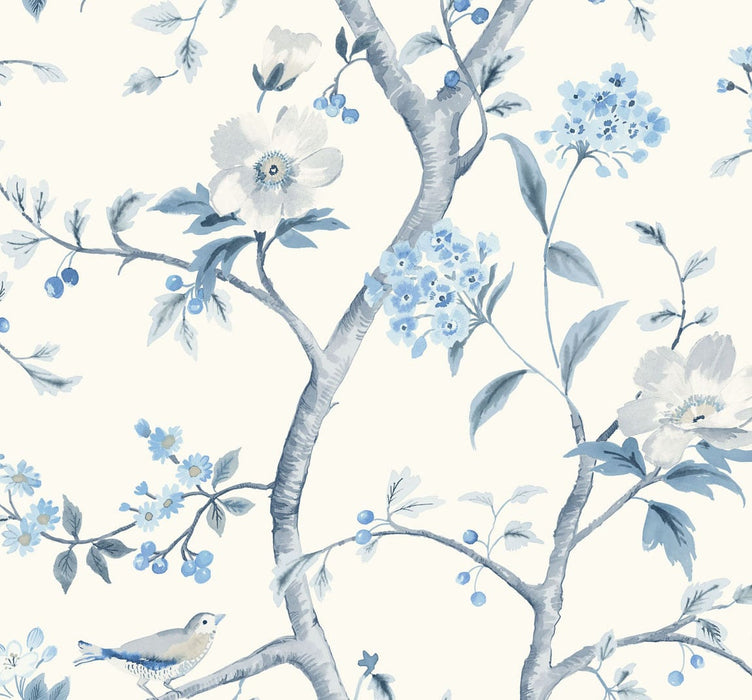 Lillian August Southport Floral Trail Eggshell And Blue Shale Wallpaper Sample LN11102