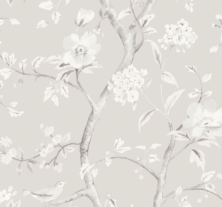 Lillian August Southport Floral Trail Metallic Silver And Fog Wallpaper LN11108