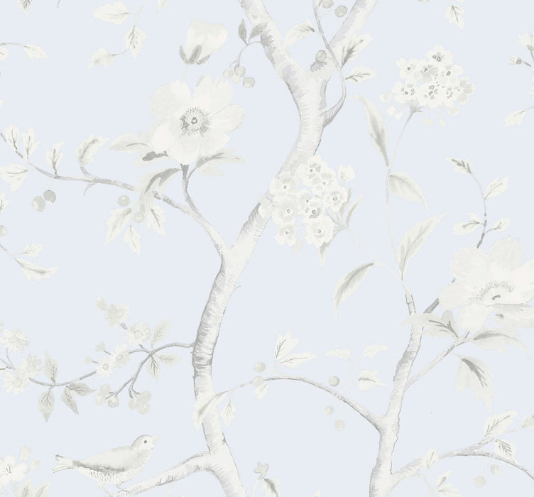 Lillian August Southport Floral Trail Blue Frost And Cove Gray Wallpaper LN11122