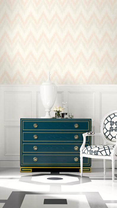 Lillian August Regent Flamestitch Stringcloth Soft Melon And Arrowroot Wallpaper LN11201