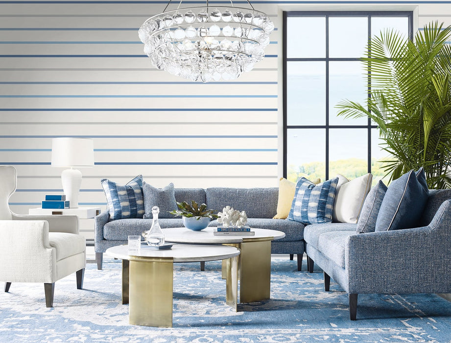Lillian August Crew Stripe Air Force Blue, Gray, And Eggshell Wallpaper LN11402