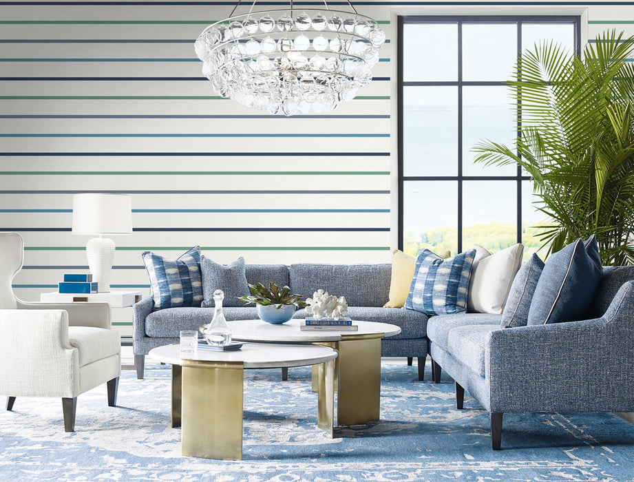 Lillian August Crew Stripe Midnight Blue, Spearmint, And Eggshell Wallpaper LN11412