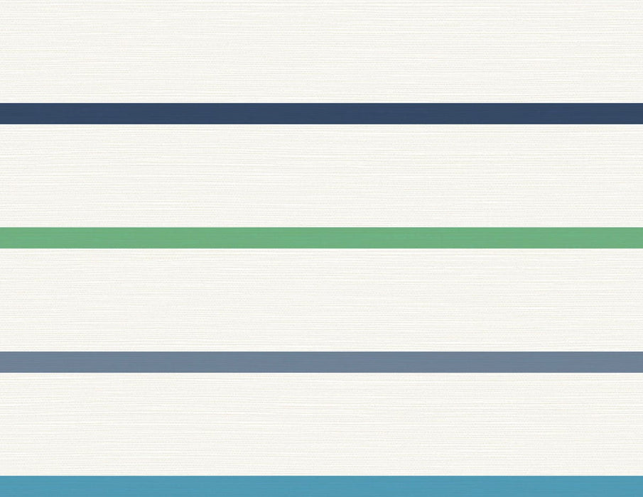Lillian August Crew Stripe Midnight Blue, Spearmint, And Eggshell Wallpaper LN11412
