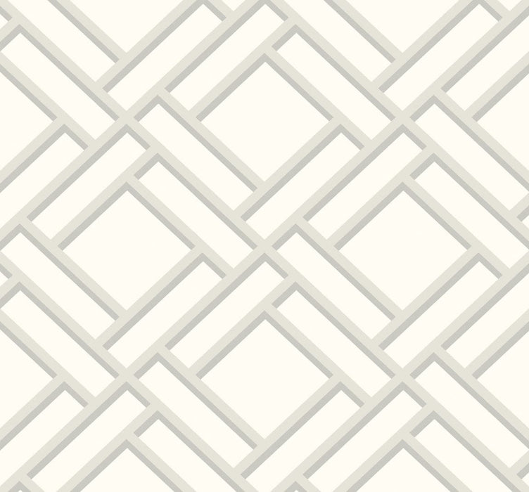 Lillian August Block Trellis Metallic Silver And Eggshell Wallpaper LN11500